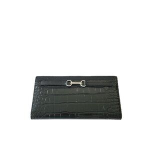 Michael Kors Carson Large Snap Wallet Black Embossed Croc Faux Patent Leather